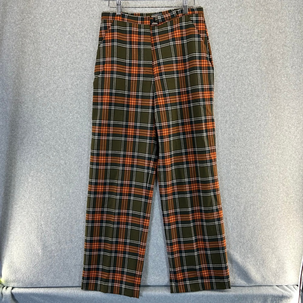 Dismero Italy Straight Leg‎ Pants Dark Academic Size 10 Green Plaid Wool Blend